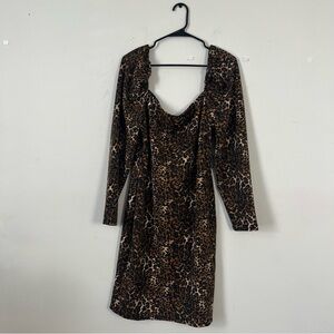 Shein leopard print dress off the shoulder long sleeve size 14 Preloved